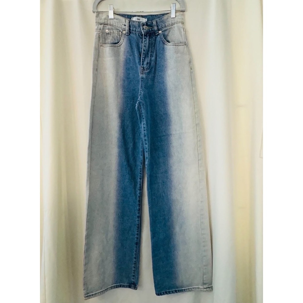 Adika Size Small NWT Blue Two Tone Wide Leg Jeans High Rise Y2K Streetwear Chic